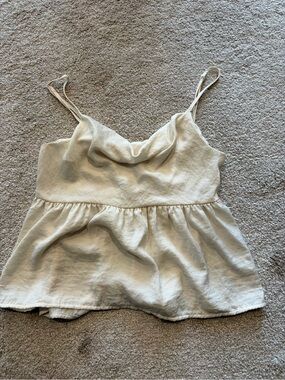 American Eagle Outfitters Cream Spaghetti Strap Peplum Tank